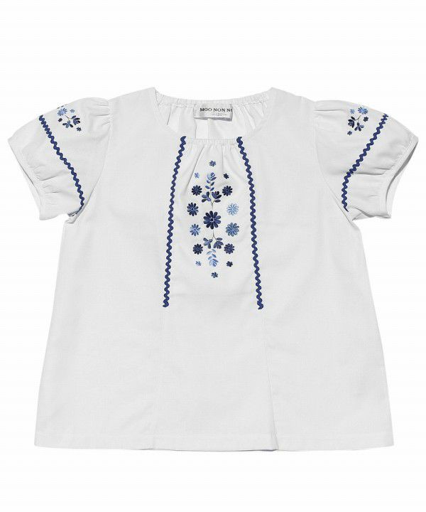 Flower embroidery line A -line blouse Off White front
