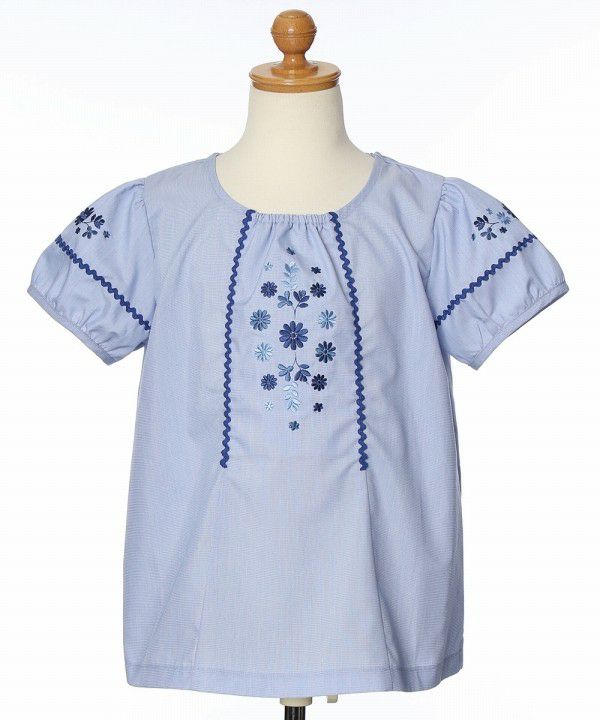 Flower embroidery line A -line blouse Blue torso