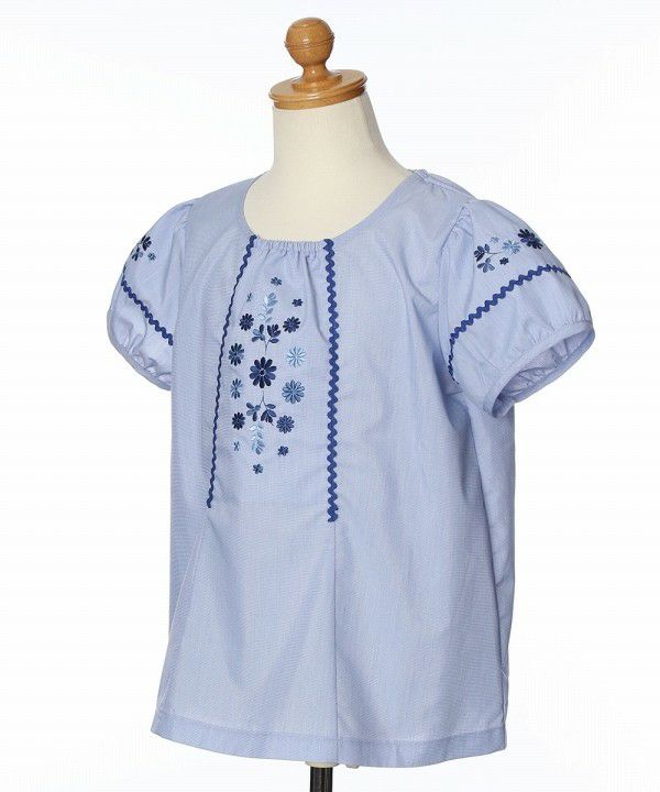Flower embroidery line A -line blouse Blue torso