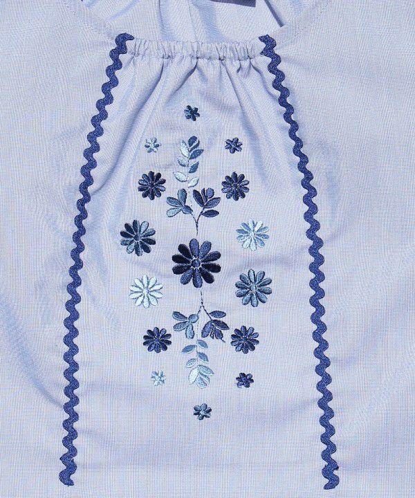 Flower embroidery line A -line blouse Blue Design point 1