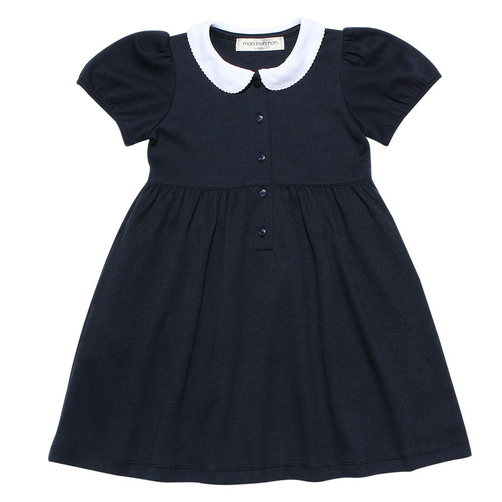 Double knit round collar dress Navy front