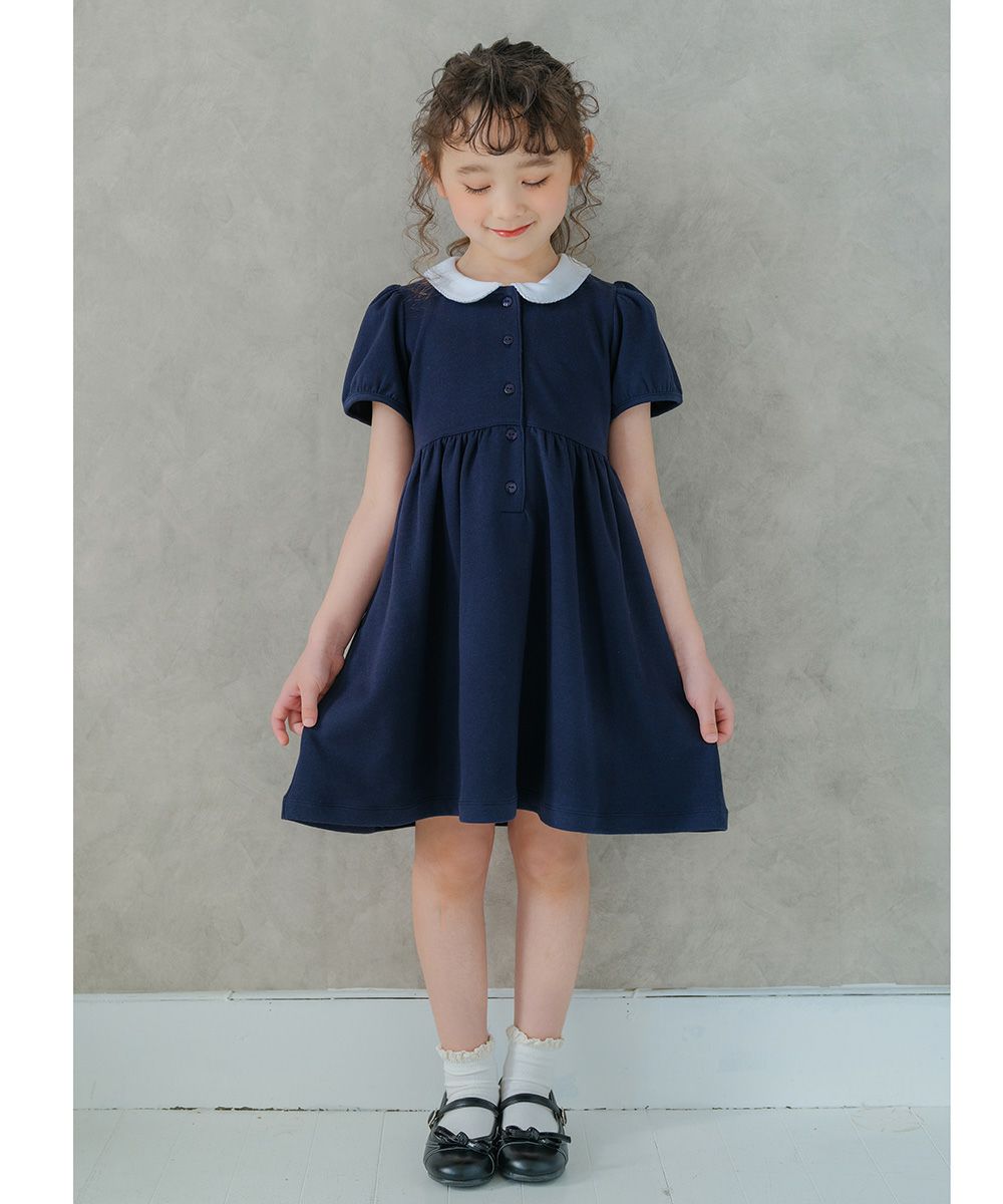 Double knit round collar dress Navy model image 2