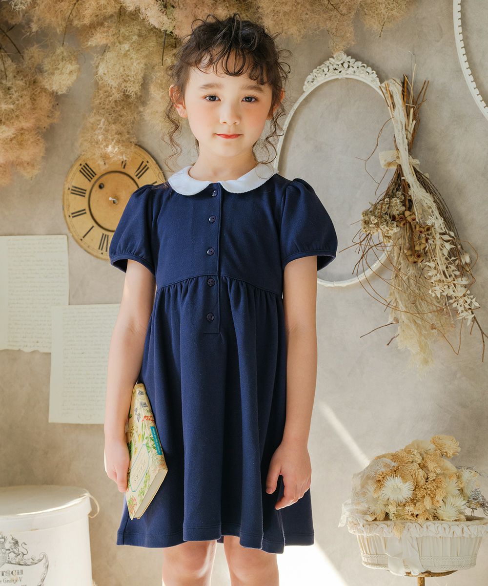 Double knit round collar dress Navy model image 3