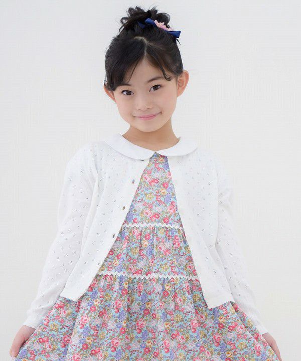 Children's clothing girl 100 % cotton button open cardigan off -white (11) model image 2