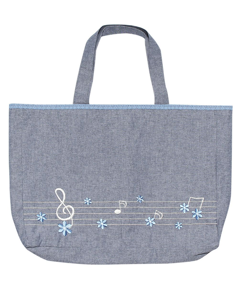 Children's clothing girl Dungarian note & flower embroidery tote bag navy (06) front