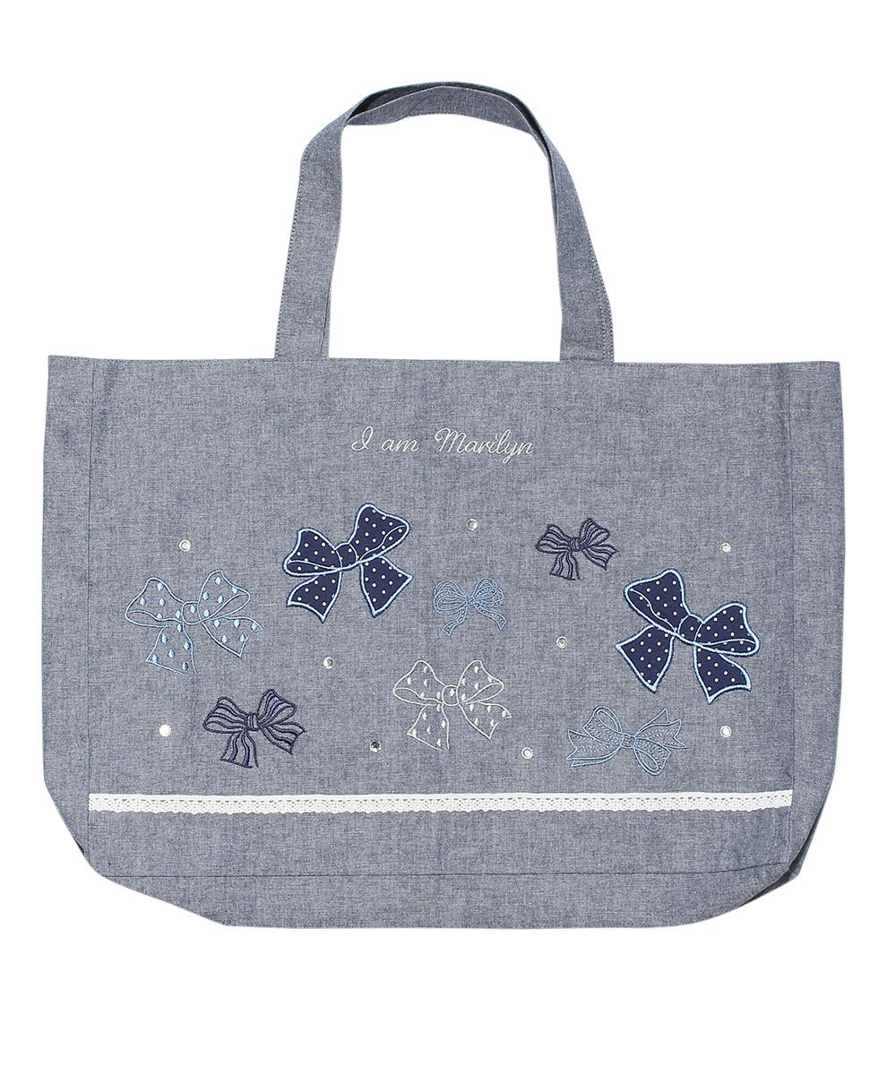 Children's clothing girl Dungarian ribbon embroidery tote bag navy (06) front