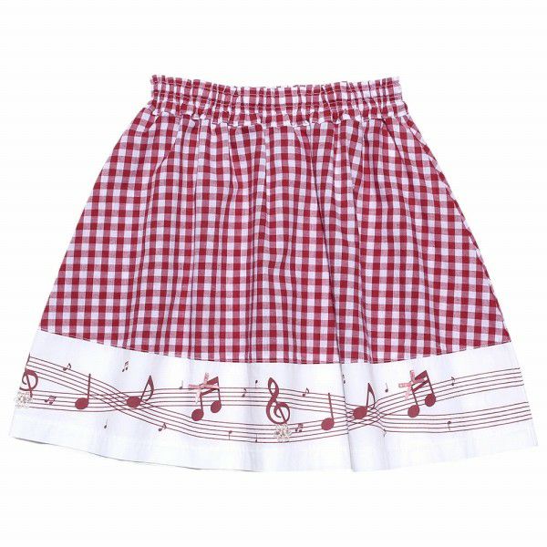 Gingham plaid x note print skirt Red front