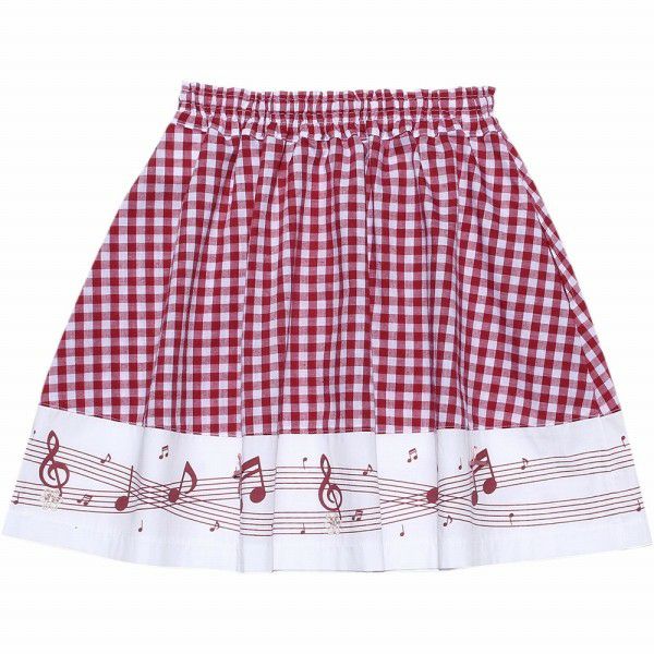 Gingham plaid x note print skirt Red back
