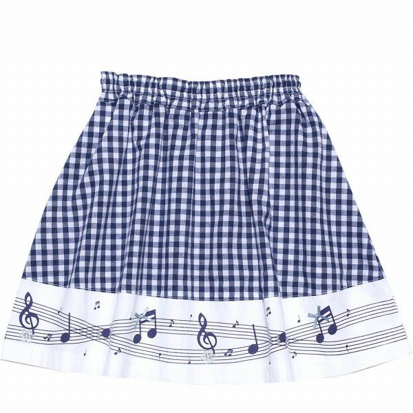 Gingham plaid x note print skirt Navy front