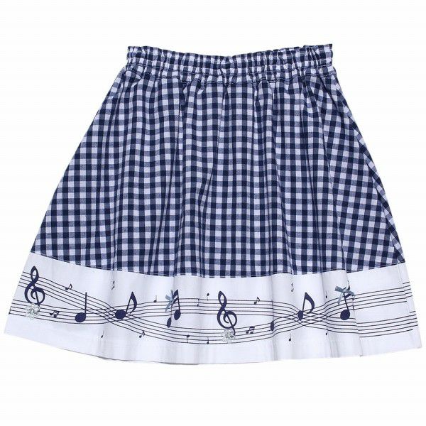 Gingham plaid x note print skirt Navy back