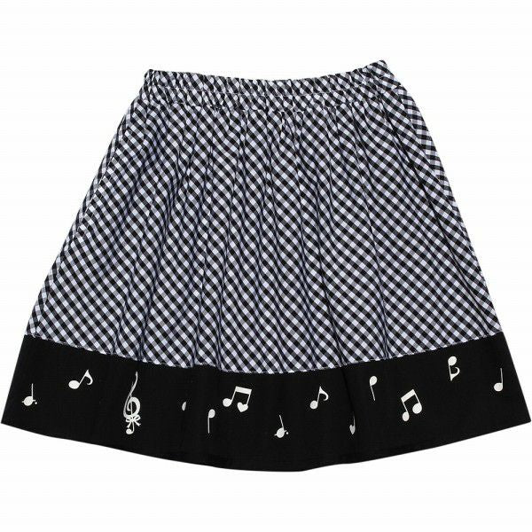 Gingham plaid x note print skirt Black front