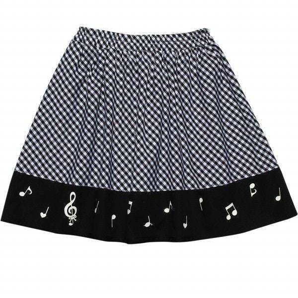 Gingham plaid x note print skirt Black back