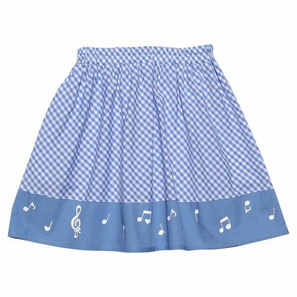 Gingham plaid x note print skirt Blue front