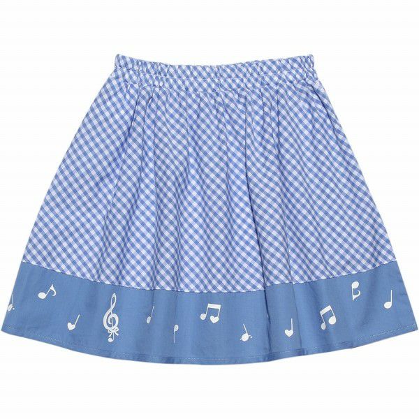 Gingham plaid x note print skirt Blue back