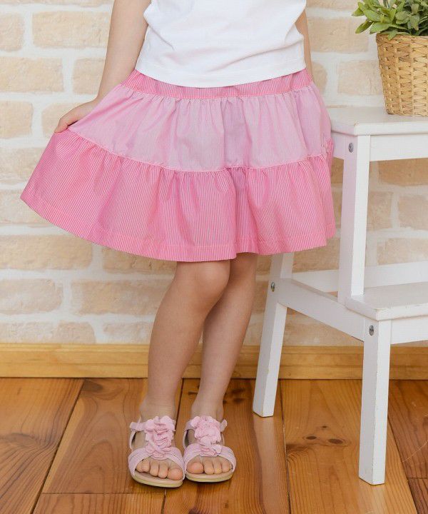 Skirt with striped pattern ribbon Pink model image up