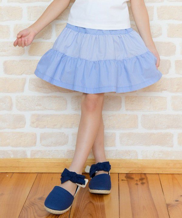 Skirt with striped pattern ribbon Blue model image up