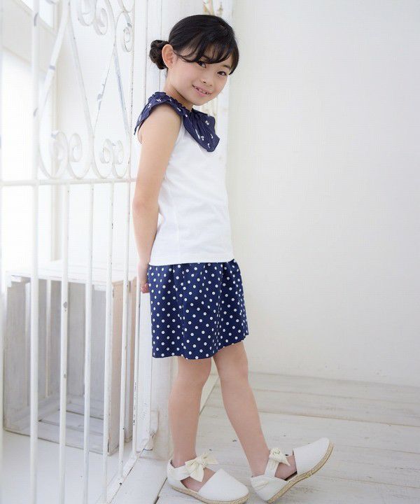 Japanese cotton 100 % dot pattern culotto pants Navy model image 4