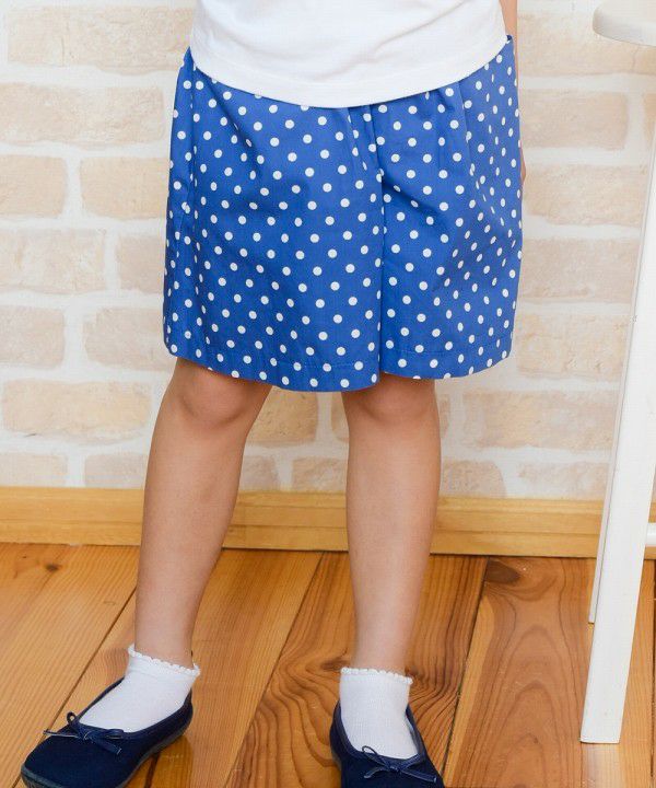 Japanese cotton 100 % dot pattern culotto pants Blue model image up