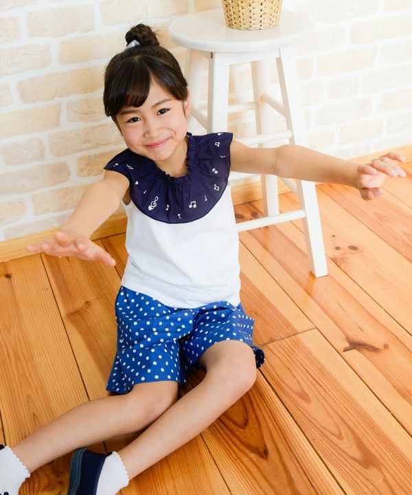 Japanese cotton 100 % dot pattern culotto pants Blue model image 2