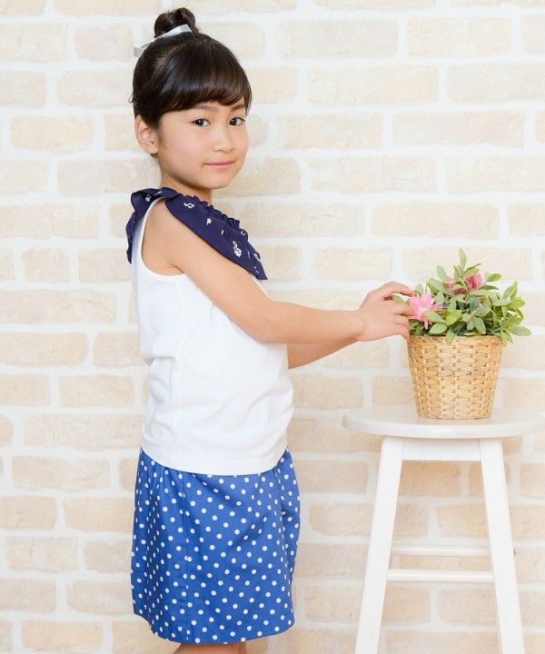 Japanese cotton 100 % dot pattern culotto pants Blue model image 4
