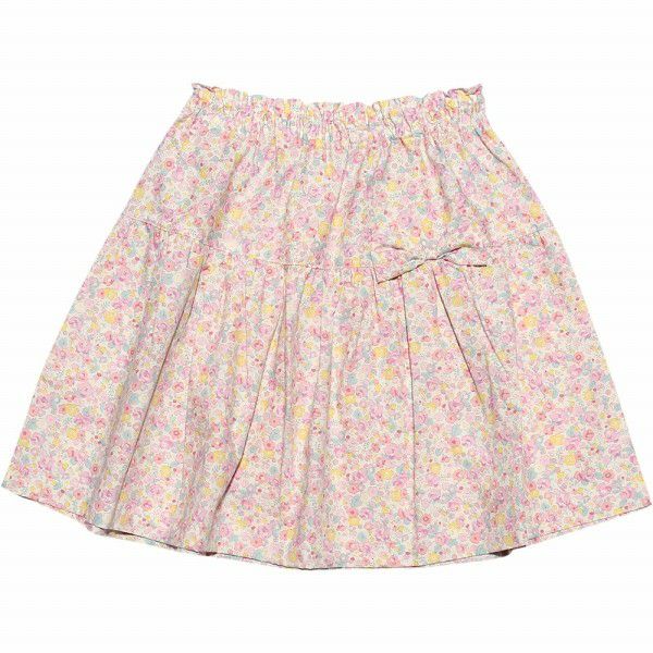 100 % Japanese cotton skirt with floral ribbon Pink front