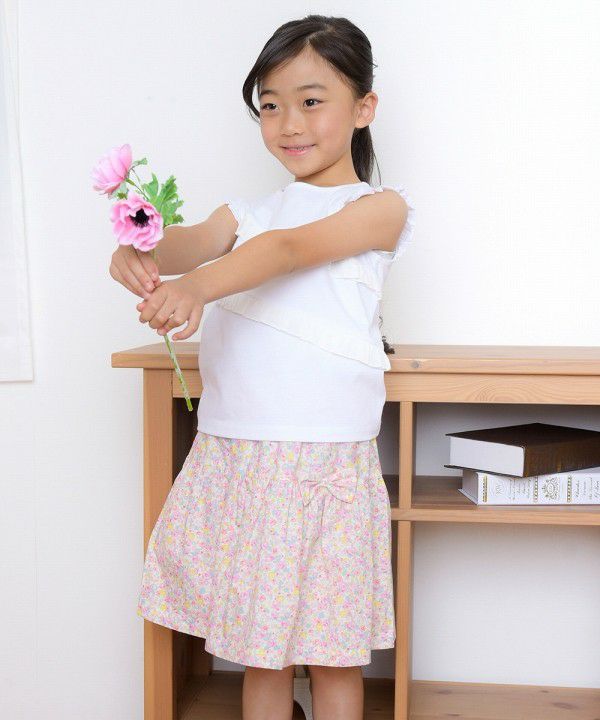 100 % Japanese cotton skirt with floral ribbon Pink model image 2