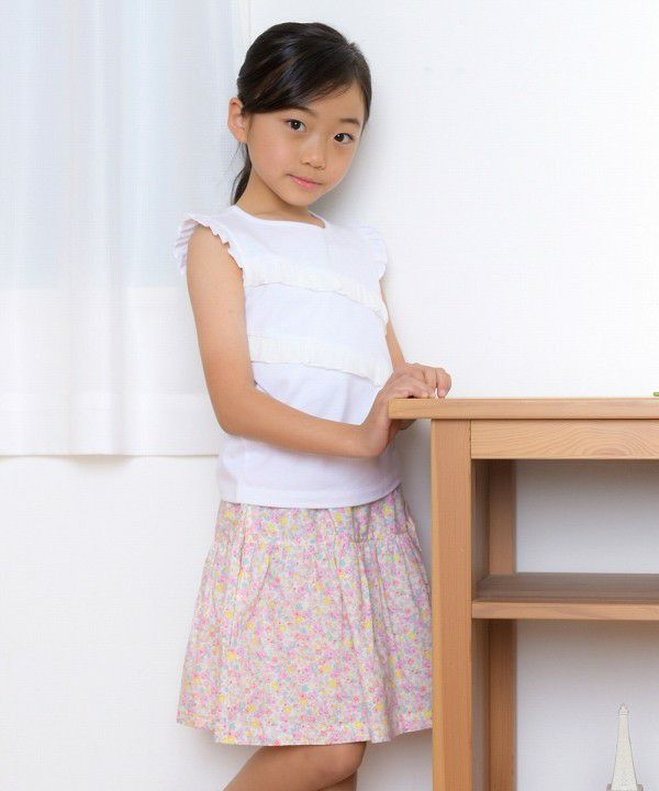 100 % Japanese cotton skirt with floral ribbon Pink model image 3