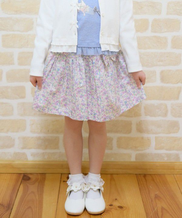 100 % Japanese cotton skirt with floral ribbon Purple model image up