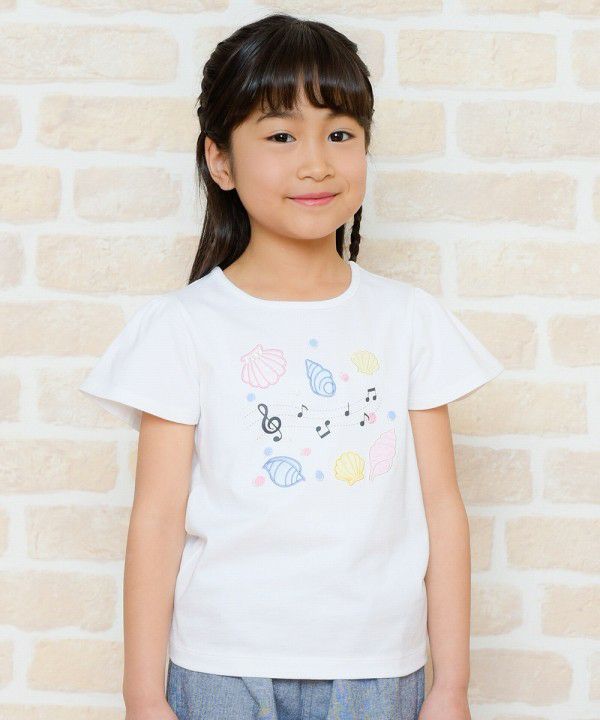 100 % cotton note & shell print T -shirt Off White model image up