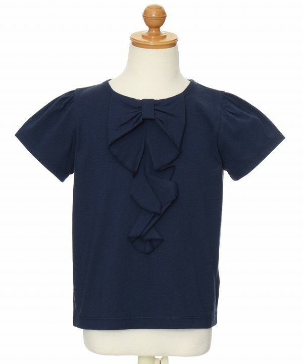 100 % cotton ribbon style frill design T -shirt Navy torso