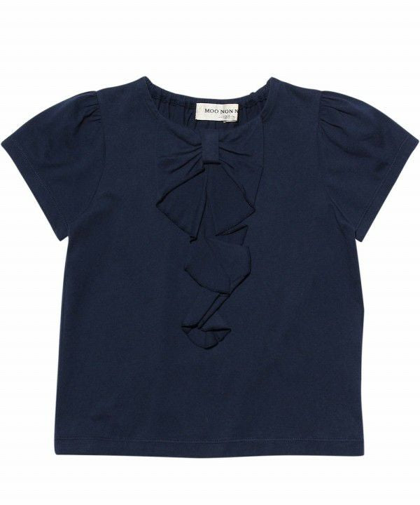 100 % cotton ribbon style frill design T -shirt Navy front