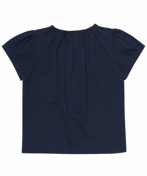 100 % cotton ribbon style frill design T -shirt Navy back