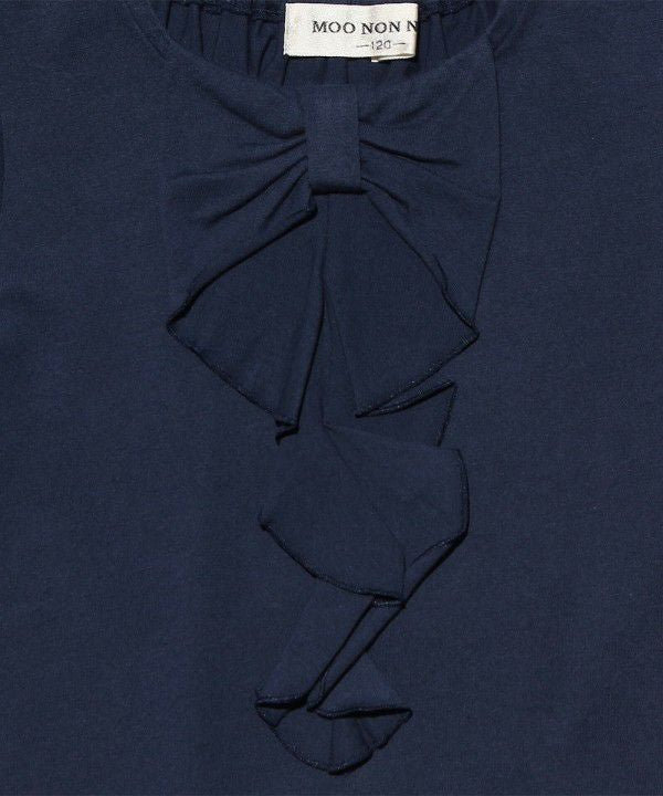 100 % cotton ribbon style frill design T -shirt Navy Design point 1