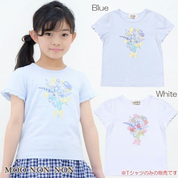 100 % cotton flower motif & print frill sleeve T -shirt  MainImage
