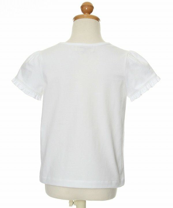 100 % cotton flower motif & print frill sleeve T -shirt Off White torso