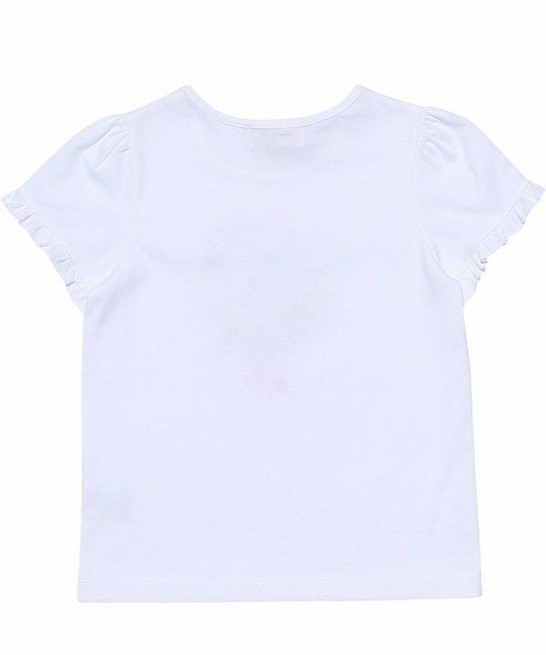 100 % cotton flower motif & print frill sleeve T -shirt Off White back