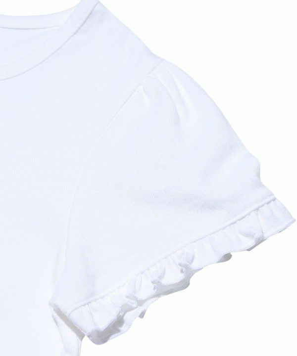 100 % cotton flower motif & print frill sleeve T -shirt Off White Design point 2