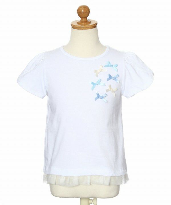 Children's clothing girl ribbon tulip sleeve T -shirt off -white (11) torso