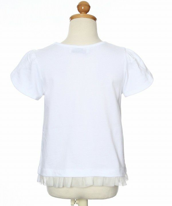 Children's clothing girl ribbon tulip sleeve T -shirt off -white (11) torso