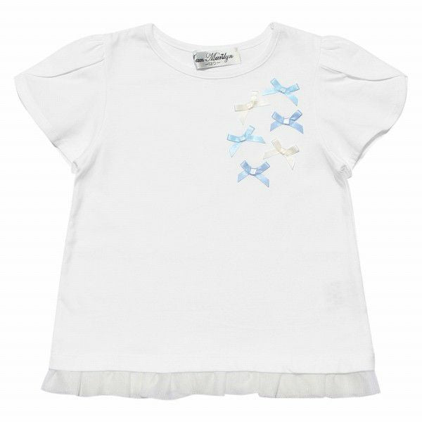 Children's clothing girl ribbon tulip sleeve T -shirt off -white (11) front