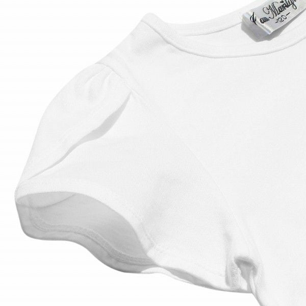 Children's clothing girl ribbon tulip sleeve T -shirt off -white (11) Design point 2