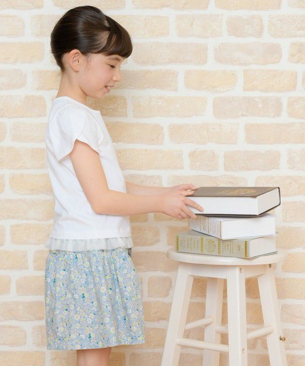 Children's clothing girl ribbon tulip sleeve T -shirt off -white (11) model image 2