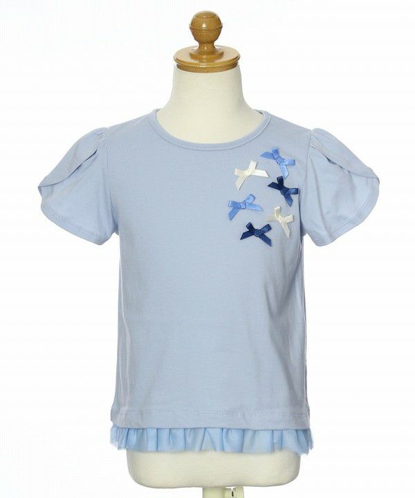 Children's clothing girl ribbon tulip sleeve T -shirt blue (61) torso