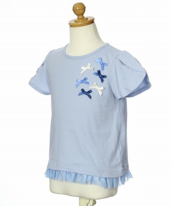 Children's clothing girl ribbon tulip sleeve T -shirt blue (61) torso