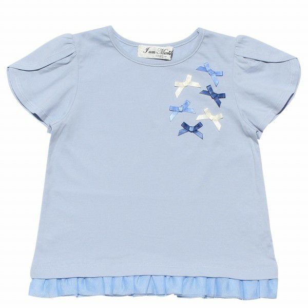 Children's clothing girl ribbon tulip sleeve T -shirt blue (61) front