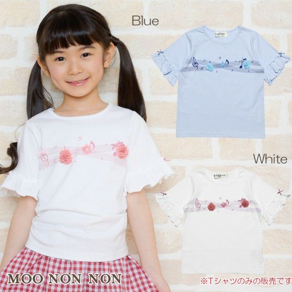100 % cotton note print flower motif T -shirt  MainImage