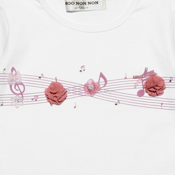 100 % cotton note print flower motif T -shirt Off White Design point 1