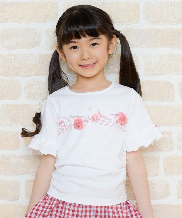 100 % cotton note print flower motif T -shirt Off White model image up