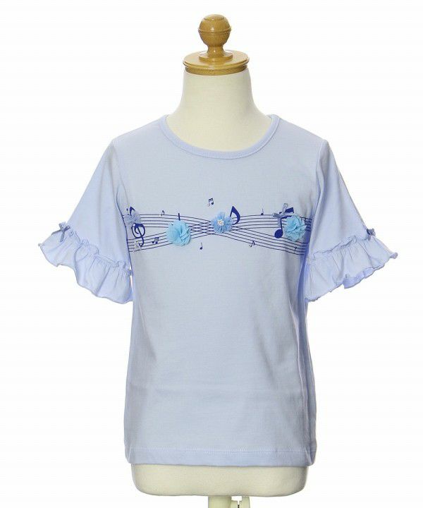 100 % cotton note print flower motif T -shirt Blue torso
