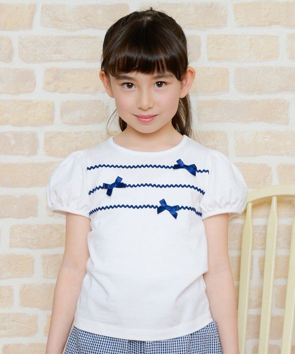 100 % cotton ribbon and lace line T -shirt Off White model image up